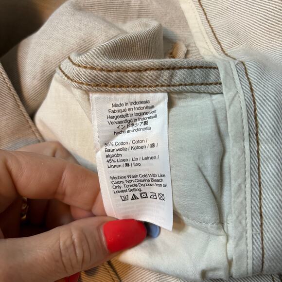 Madewell Dean Easy Straight Linen Blend Pants Bone Cuffed Size 30 - Picture 10 of 10